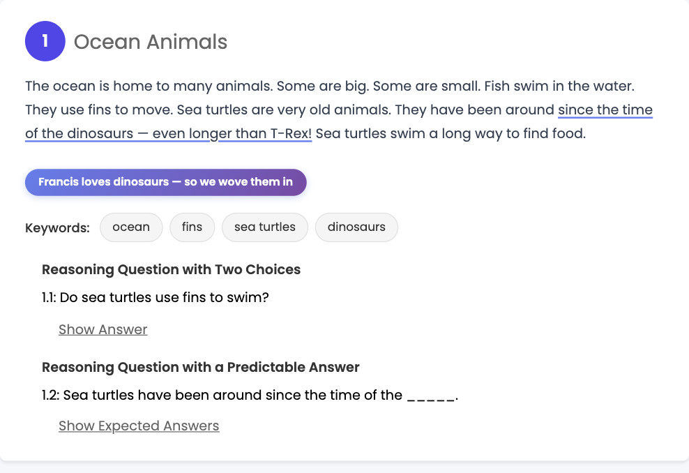 Lesson generator with learner dropdown selected and settings auto-filled